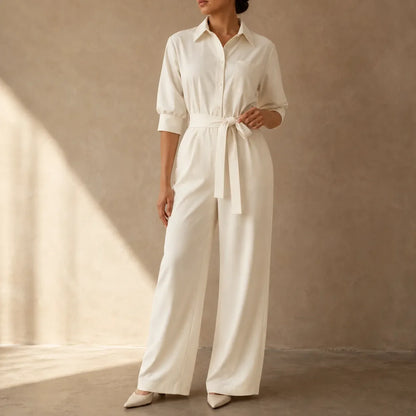 Solene – Hemd-Jumpsuit mit weitem Bein, Gürtel und Bindegürtel in der Taille
