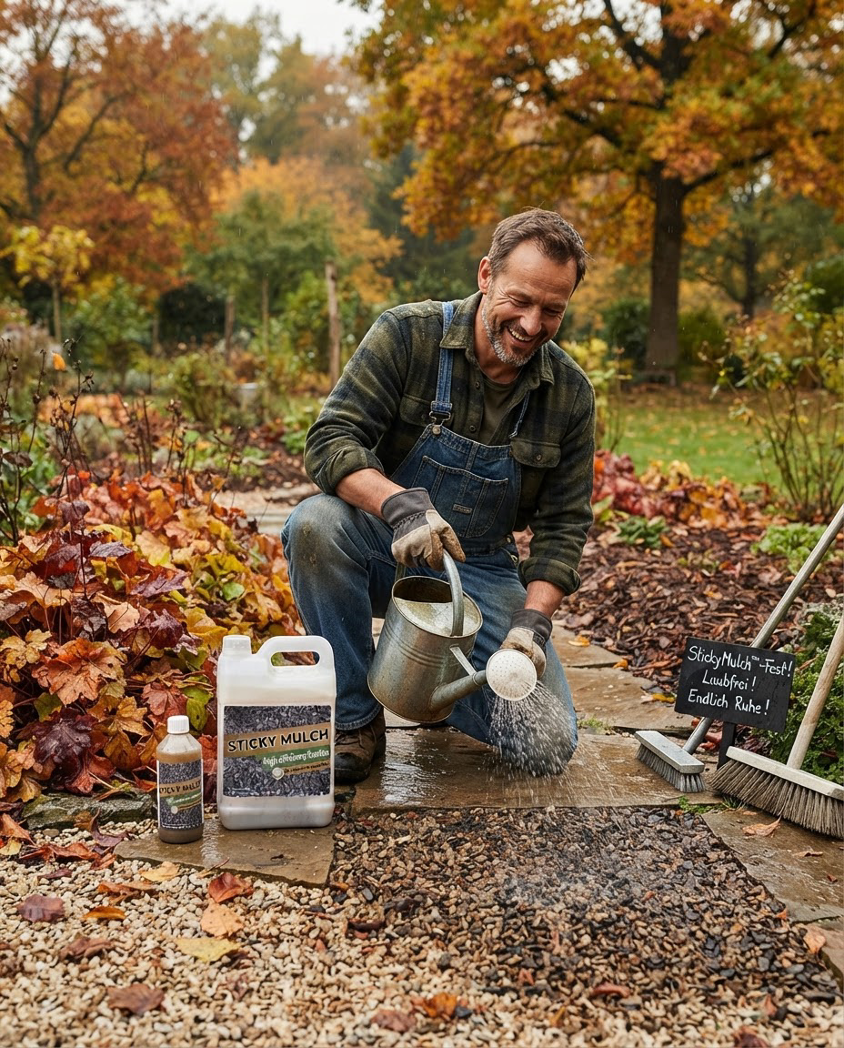 Landschaftskleber wetterfest – Mulch, Kies & Sand fixieren gegen Herbststurm & Dauerregen