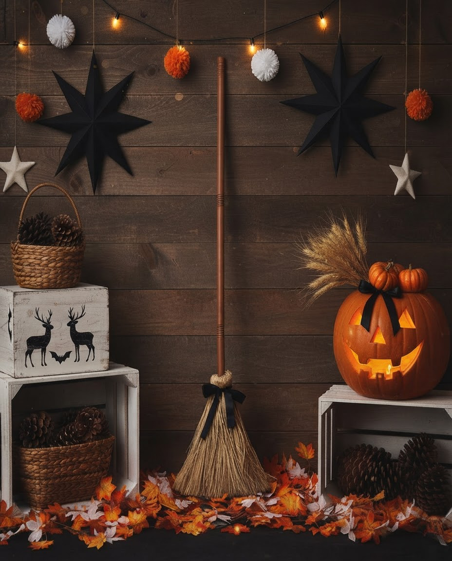 Schwebender Halloween Hexenbesen mit Sound und Bewegung