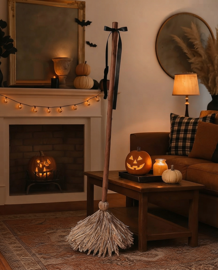 Schwebender Halloween Hexenbesen mit Sound und Bewegung