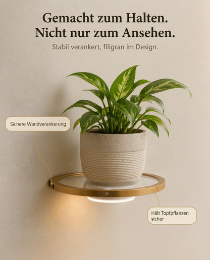 Schwebendes LED-Wandregal mit Gold-Finish und wiederaufladbarer Ambientebeleuchtung für Pflanzen