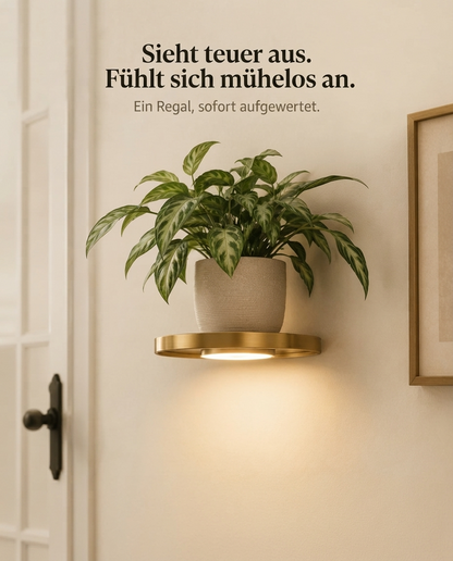 Schwebendes LED-Wandregal mit Gold-Finish und wiederaufladbarer Ambientebeleuchtung für Pflanzen
