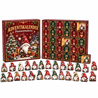 Diamantmalerei Adventskalender Weihnachten mit 31 Wichtel-Anhängern