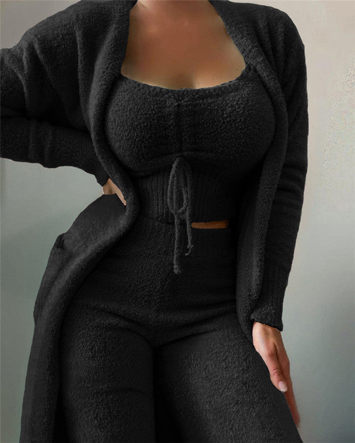 50% RABATT | Nieves™ - Damen Lounge Set 3-teilig – High-Waist Hose, O-Neck Top & Cardigan | Bequem, dehnbar & figurfreundlich