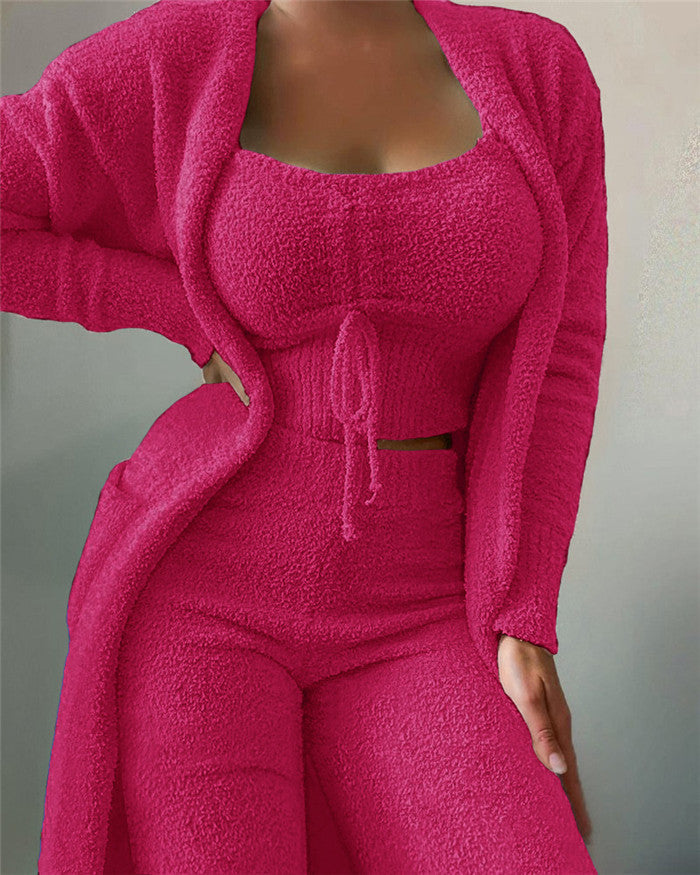 50% RABATT | Nieves™ - Damen Lounge Set 3-teilig – High-Waist Hose, O-Neck Top & Cardigan | Bequem, dehnbar & figurfreundlich
