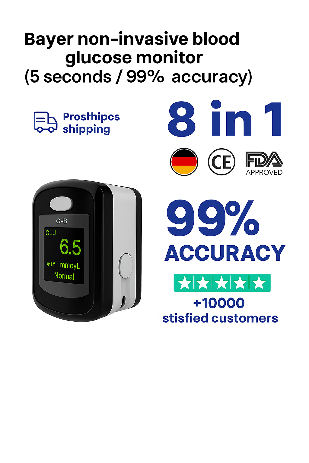 GlukoSense™ – Das revolutionäre Messgerät für Sauerstoffsättigung und Herzfrequenz (5 Sek. / 99 % genau)