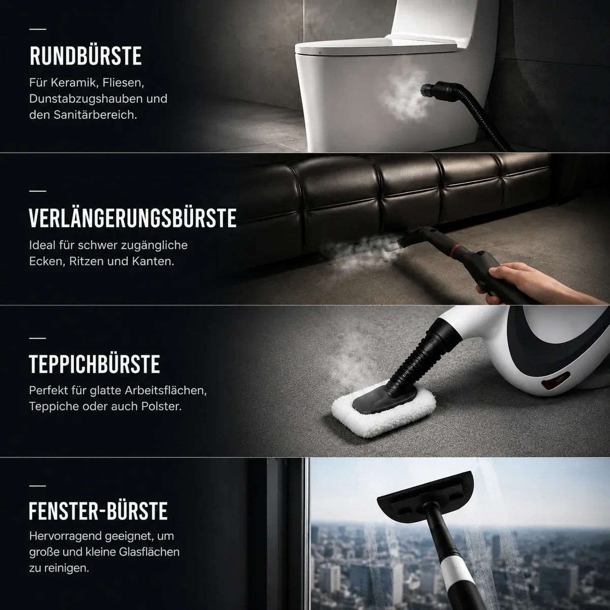 Handdampfreiniger mit 120 °C Dampf und 10 teiligem Zubehörset