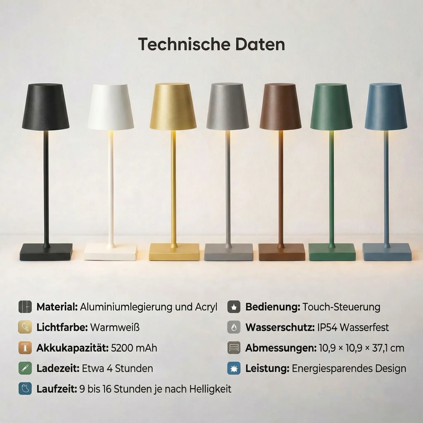 Kabellose Tischlampe | Tischleuchte mit Akku | TischLicht