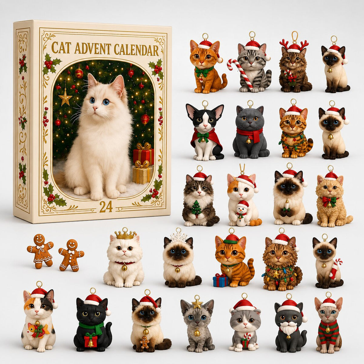 Katzen Adventskalender 2026 mit 24 Ornamenten