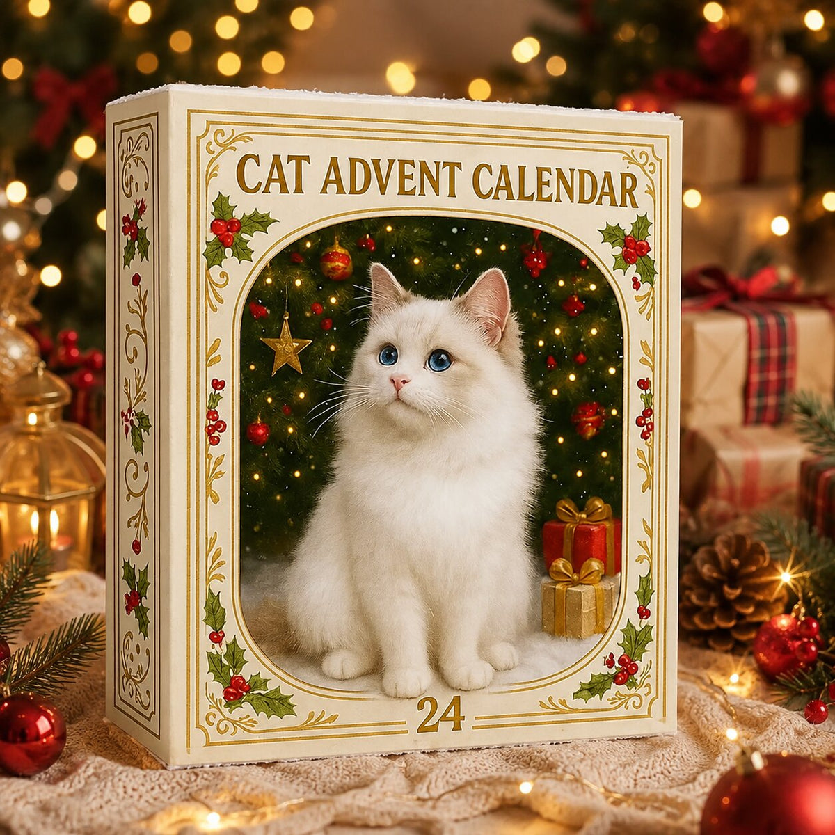 Katzen Adventskalender 2026 mit 24 Ornamenten