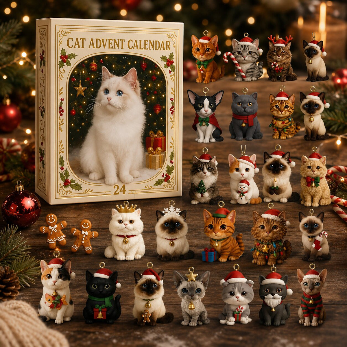 Katzen Adventskalender 2026 mit 24 Ornamenten