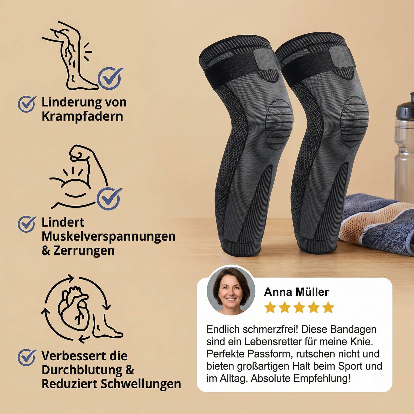 Kniebandage mit Kompression | Knieschoner für Sport, Training oder Arbeit | Flexurion