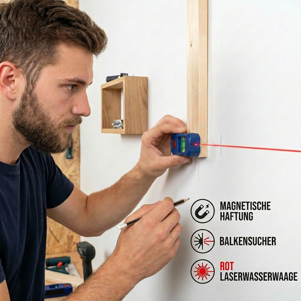 3-in-1 Laserwasserwaage & Balkensucher magnetisch