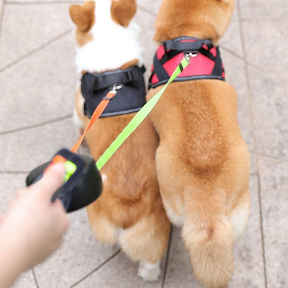 Hunde Doppelleine mit Kotbeutelhalter & LED Licht | LeinenMeister