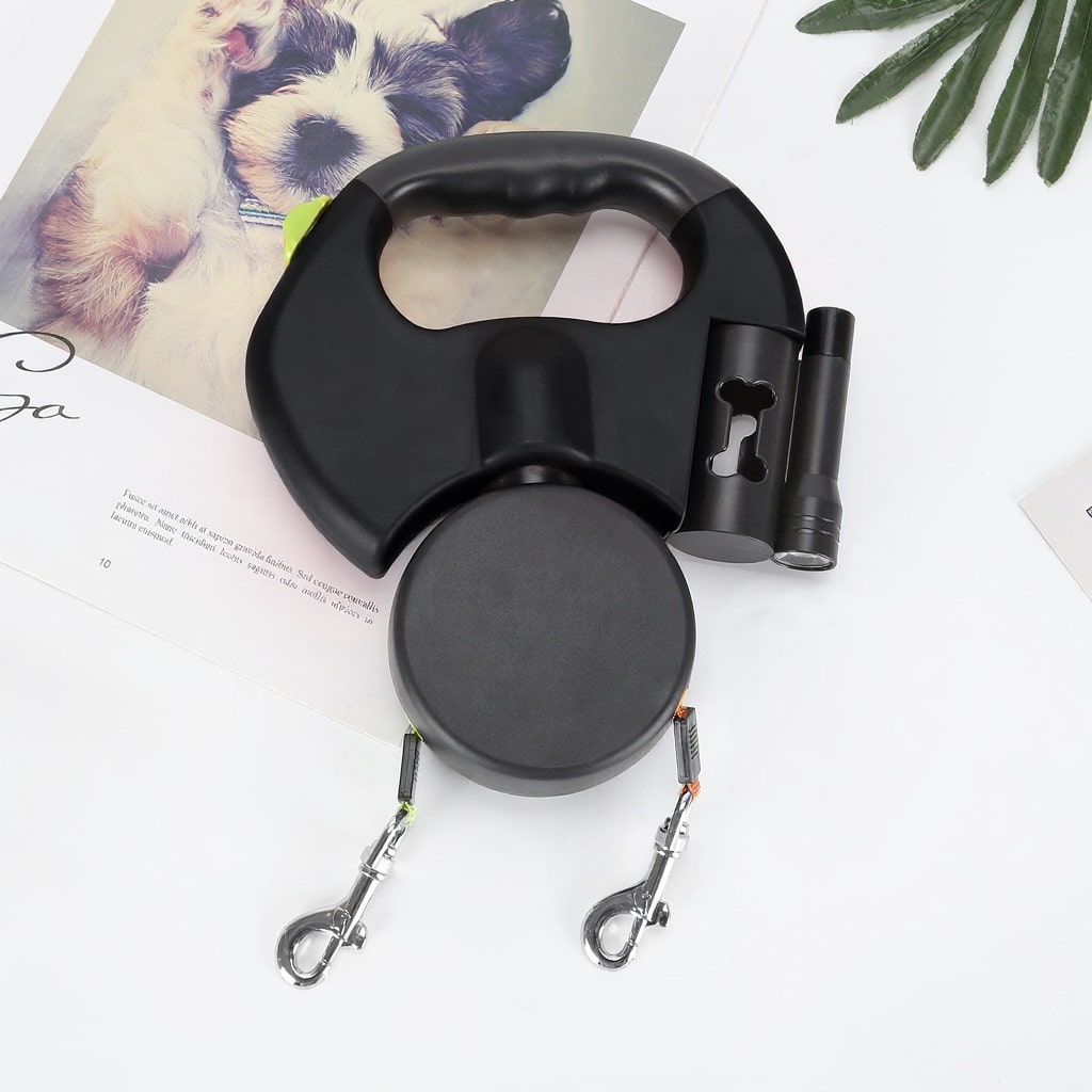 Hunde Doppelleine mit Kotbeutelhalter & LED Licht | LeinenMeister
