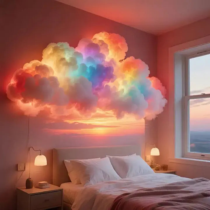 LED-Wolken-Wandleuchte im Schlafzimmer