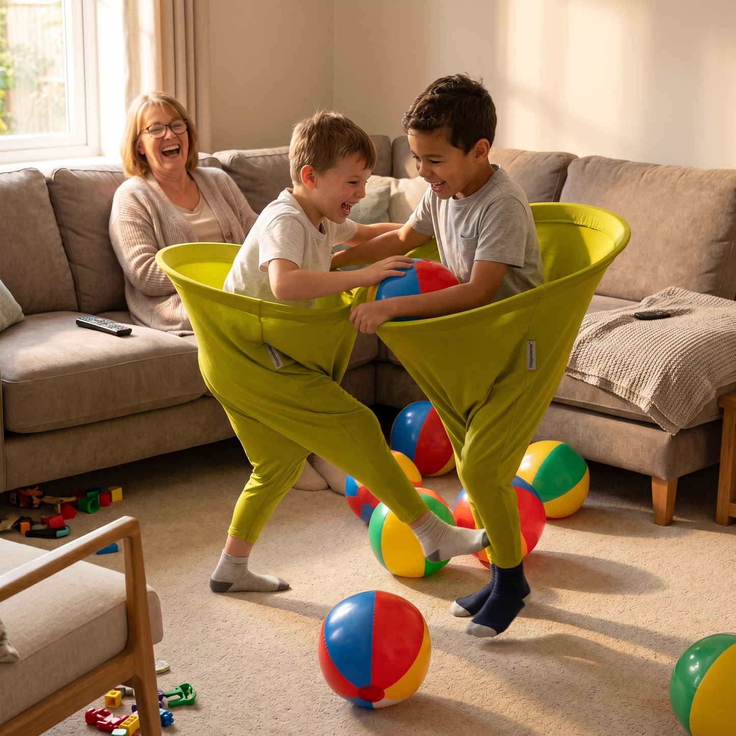 Gigglepants™ | Party-Spiel mit Riesen-Hose & Bällen für Garten & Kindergeburtstag