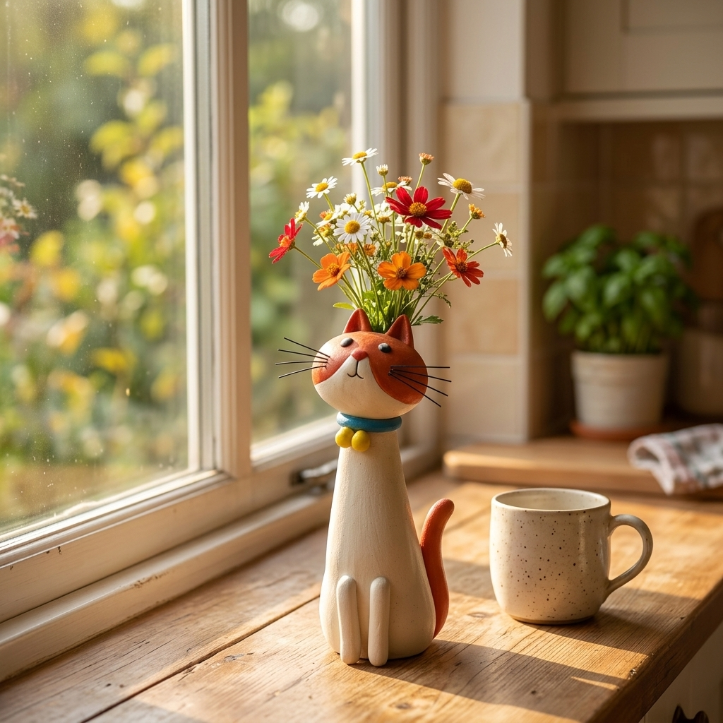 Handgefertigte Keramik-Katzenvase | Felina