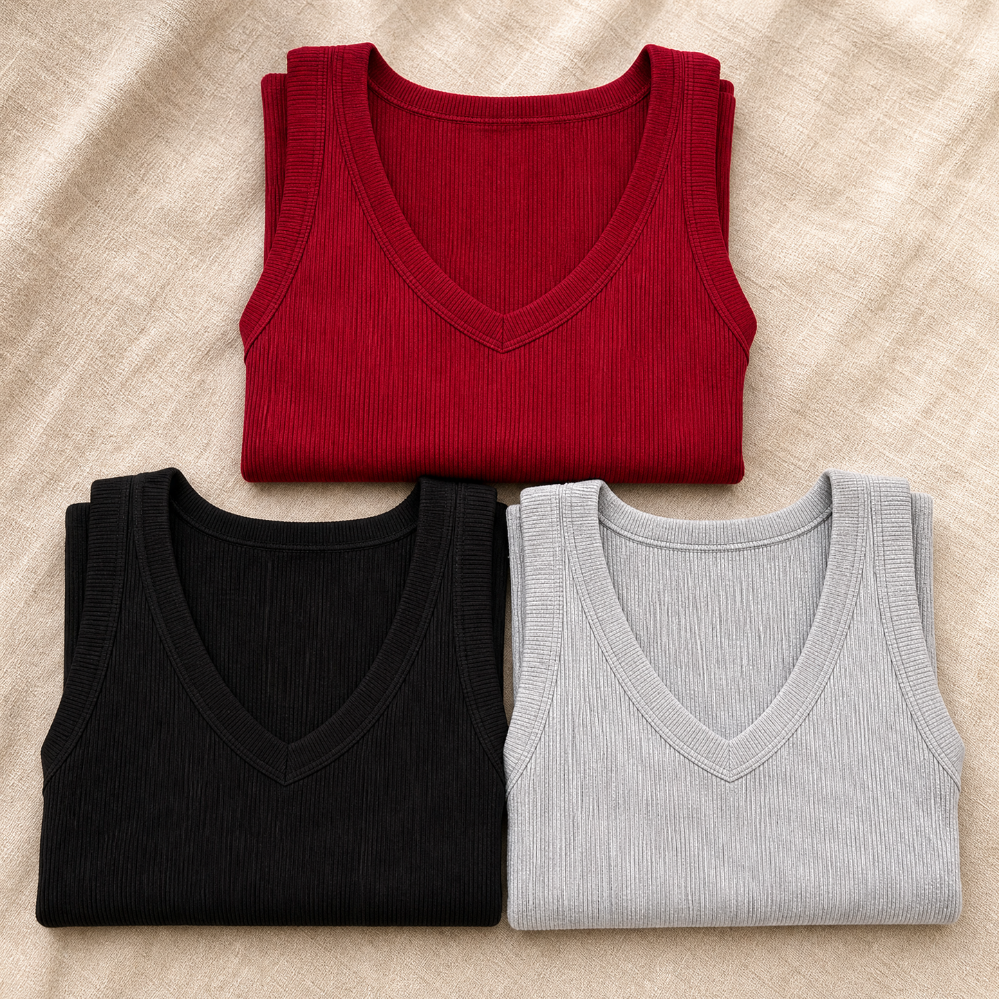 Wearbella – Geripptes Damen-Tanktop mit V-Ausschnitt | 1+1 GRATIS
