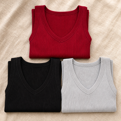 Wearbella – Geripptes Damen-Tanktop mit V-Ausschnitt | 1+1 GRATIS