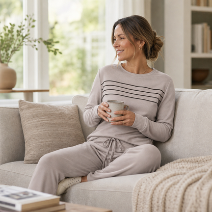 Loungewear-Set mit Rundhals & Zugband-Hose | Restwell
