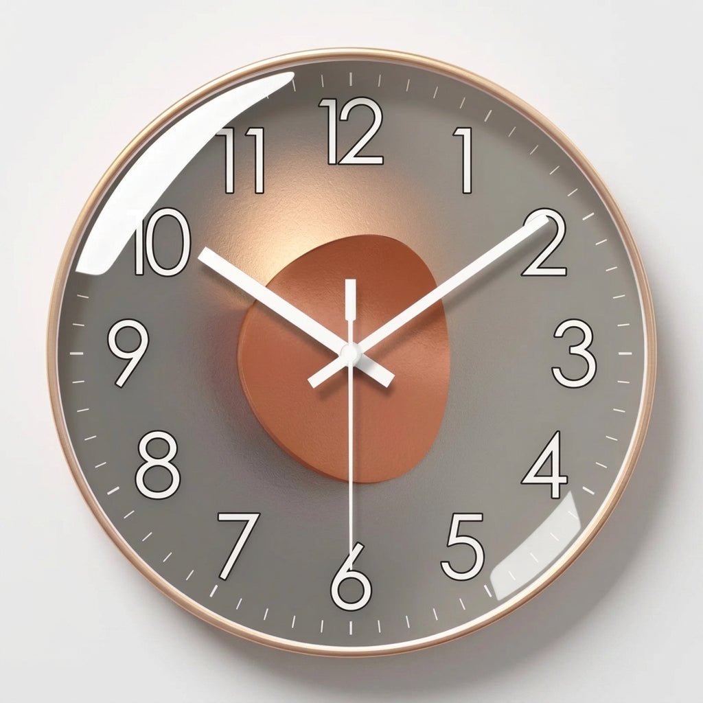 Runde Wanduhr mit dunklem Zifferblatt und 3D-Detail – Ansicht 11