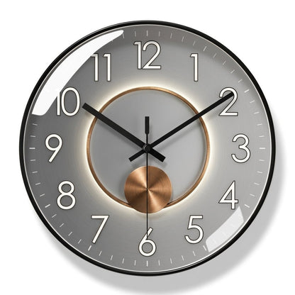 Runde Wanduhr mit dunklem Zifferblatt und 3D-Detail – Ansicht 6