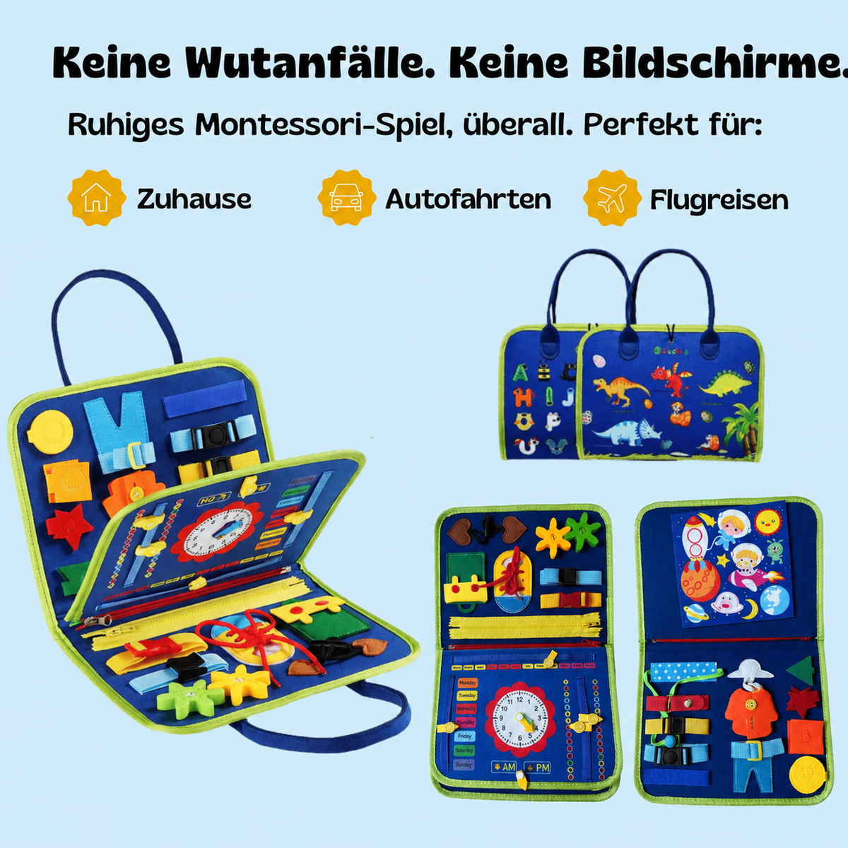 Montessori Aktivitätsbuch Dinosaurier Blau für Kleinkinder