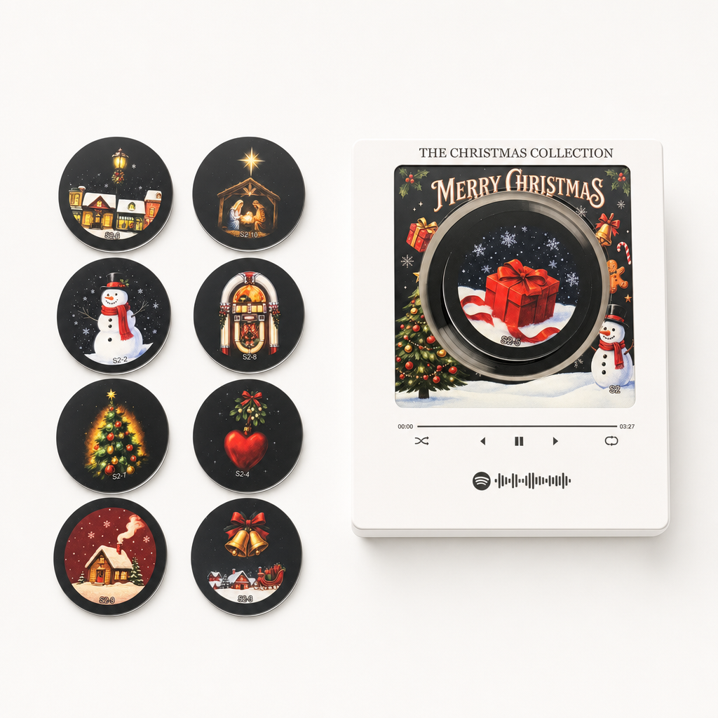 Carolena – Musikalischer Weihnachts-Kühlschrankmagnet | 9 Weihnachtslieder im Vinyl-Look