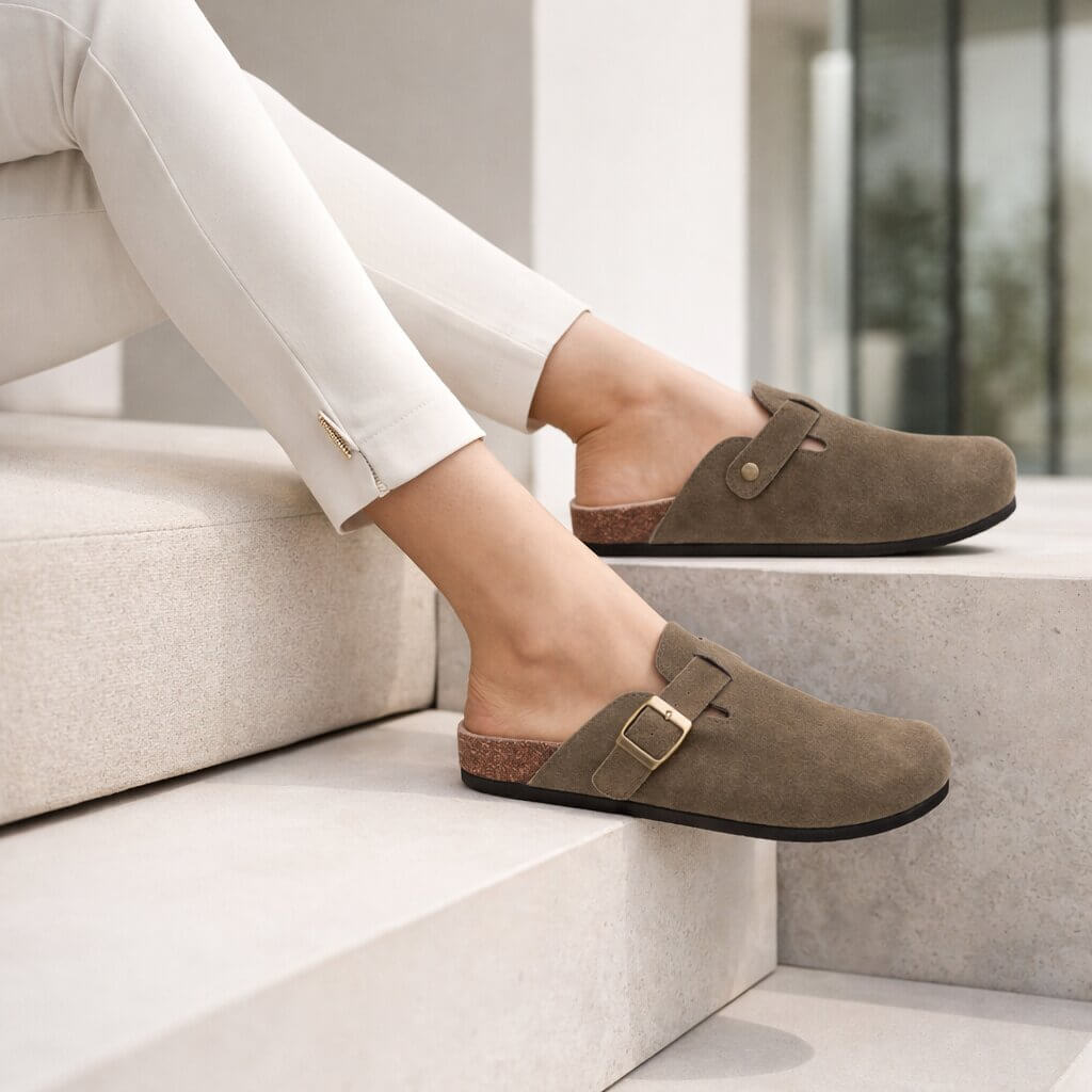 Orthopädische Hausschuhe für Damen & Herren | Clogs aus Wildleder | Pantoletten | Suedara