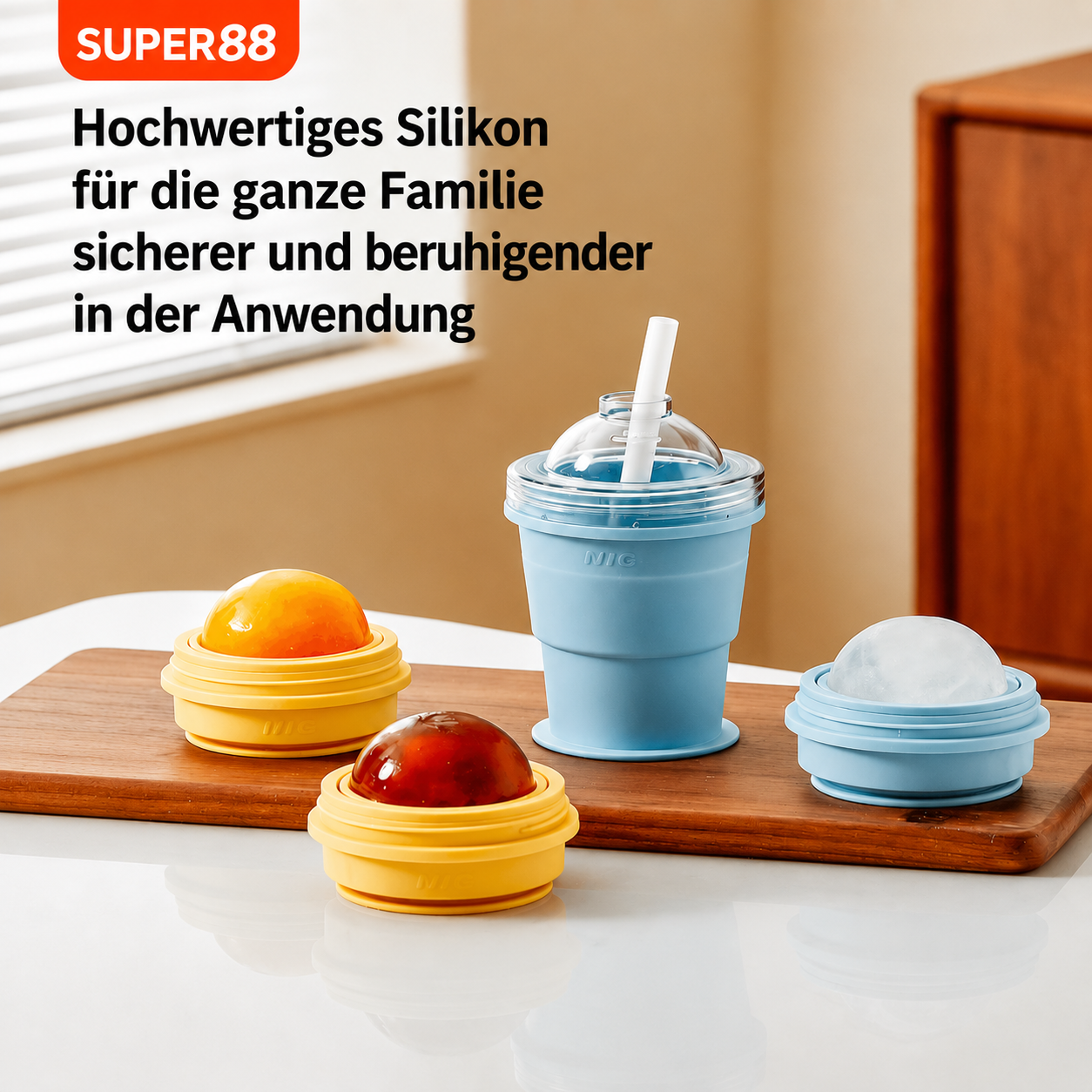 1+ 1 Gratis | 2-in-1 Eiswürfel-Becher – Faltbar, mit Strohhalm & Silikonform für unterwegs