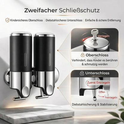 Seifenspender Wandmontage | Spülmittelspender Set | Schwarz, Silber & Transparent | SeifenFlow
