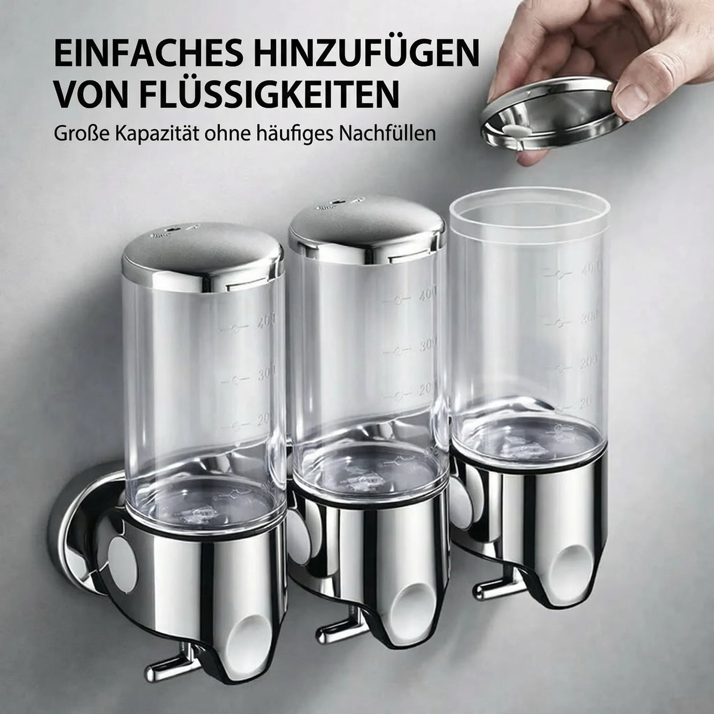 Seifenspender Wandmontage | Spülmittelspender Set | Schwarz, Silber & Transparent | SeifenFlow