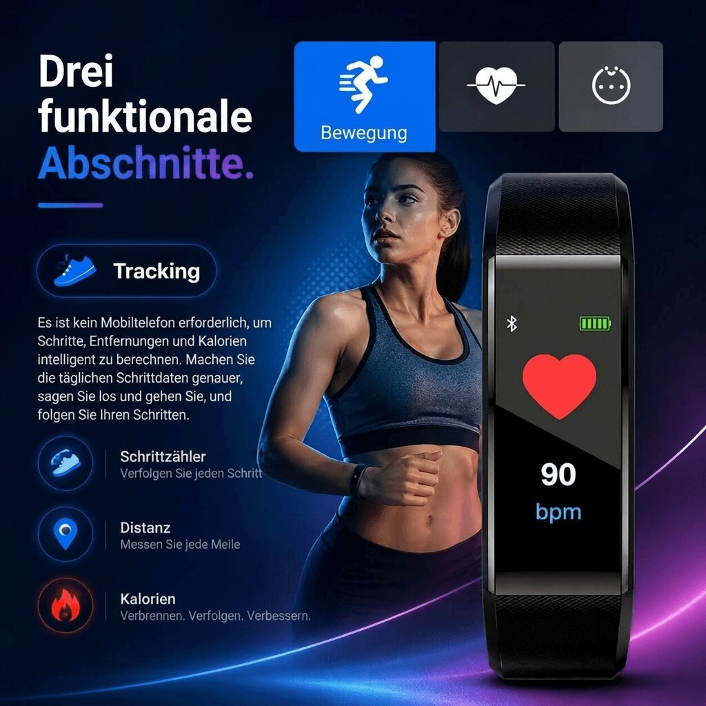 Senior Smartwatch mit Gesundheitsfunktionen | Fitness Tracker Uhr mit großer Anzeige | HerzWacht™
