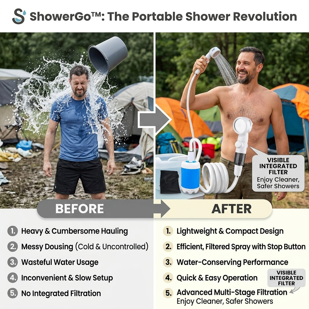 ShowerGo™ | Mobile Outdoor-Dusche mit Akku – Duschen, wo es keine Dusche gibt