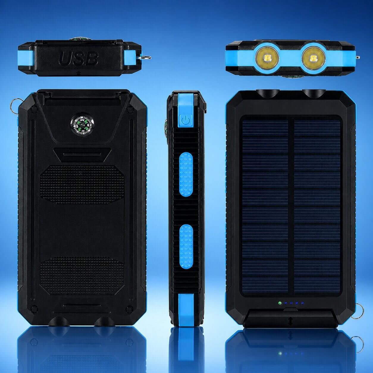 Solar Powerbank | Wasserdichte Powerbank mit LED Taschenlampe | Sonnenquelle