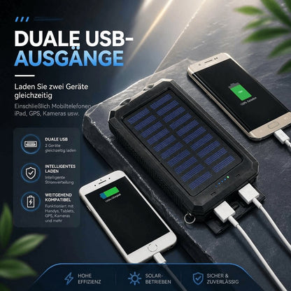 Solar Powerbank | Wasserdichte Powerbank mit LED Taschenlampe | Sonnenquelle