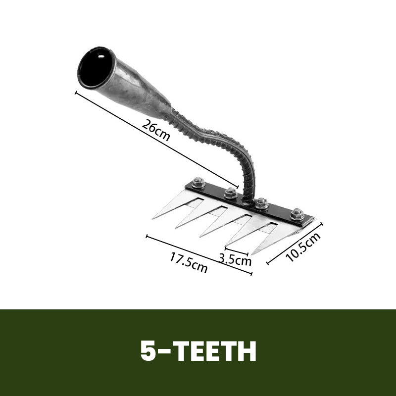 IronBloom™ | Gartenrechen aus Carbonstahl – Unkrautentferner, 5–8 Zähne, robust & rostfrei