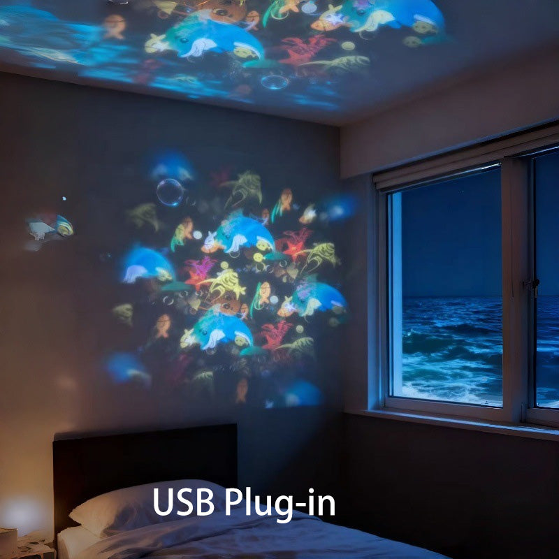 OceanGlow™ | Projektor Lampe – Rotierende Wellen, LED Nachtlicht & USB