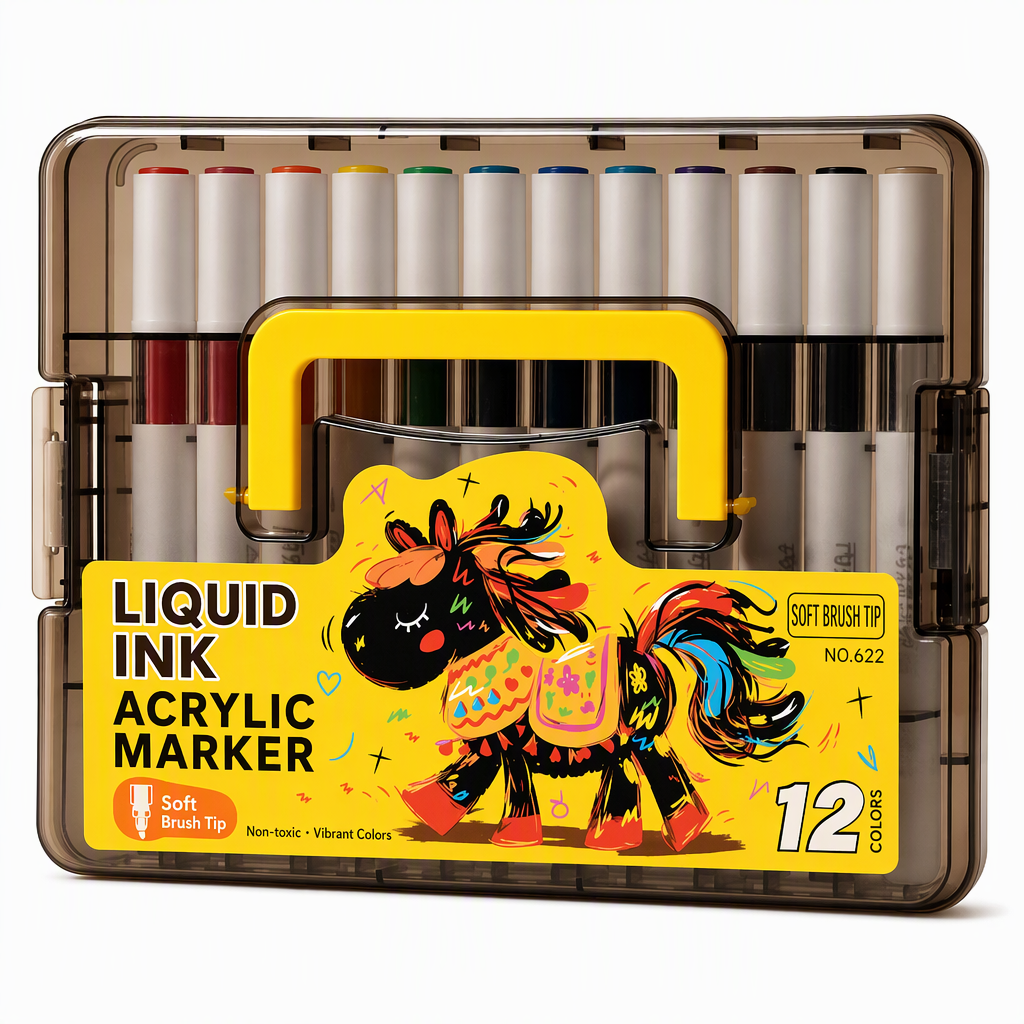 Acrylmarker Schwarz, 12 Farben