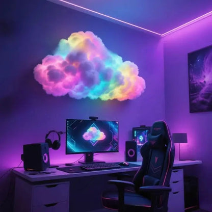 LED-Wolken-Wandleuchte am Schreibtisch