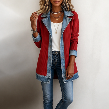 Strickjacke mit Jeans-Panels offener Schnitt | Ribova