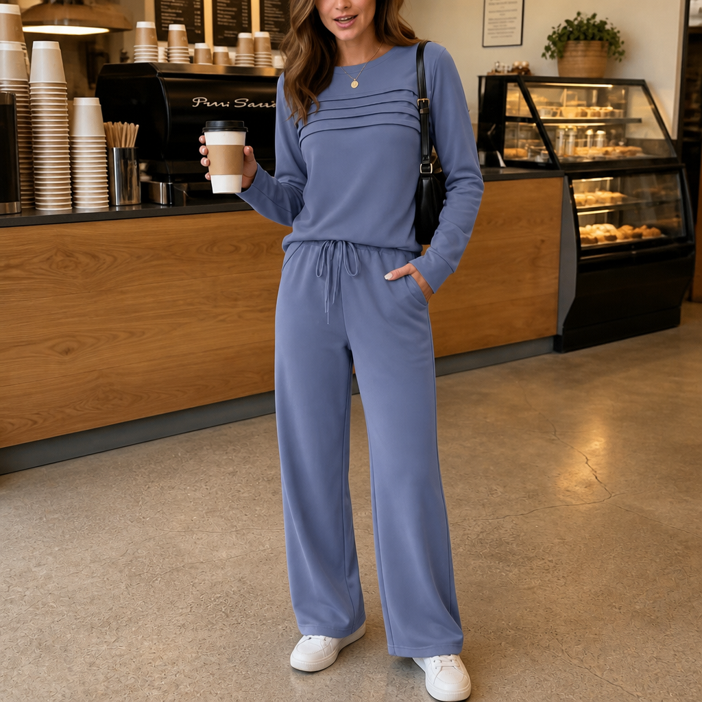Loungewear-Set mit Rundhals & Zugband-Hose | Restwell