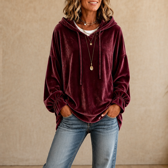 Samt-Hoodie mit Rüschenmanschette & Zipfelsaum | Wearbella