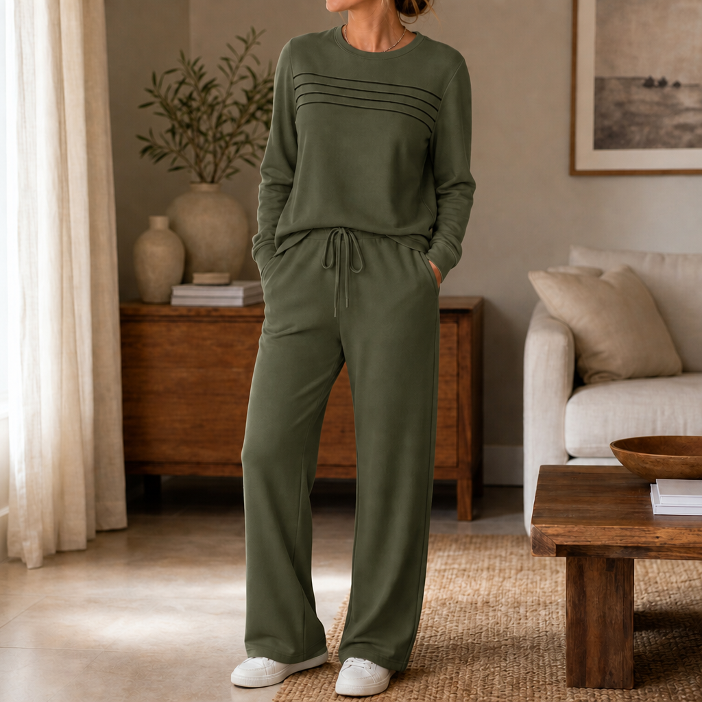 Loungewear-Set mit Rundhals & Zugband-Hose | Restwell