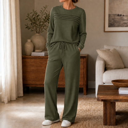Loungewear-Set mit Rundhals & Zugband-Hose | Restwell