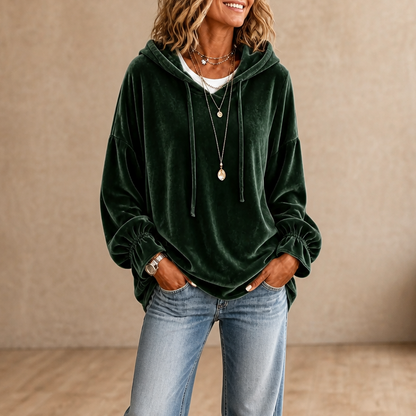 Samt-Hoodie mit Rüschenmanschette & Zipfelsaum | Wearbella