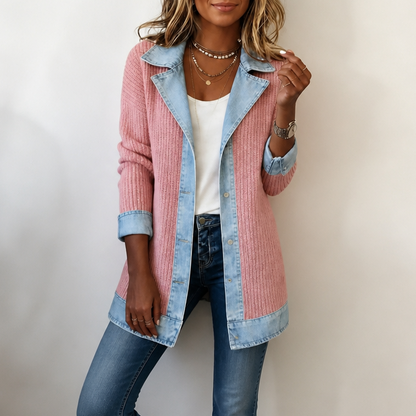 Strickjacke mit Jeans-Panels offener Schnitt | Ribova