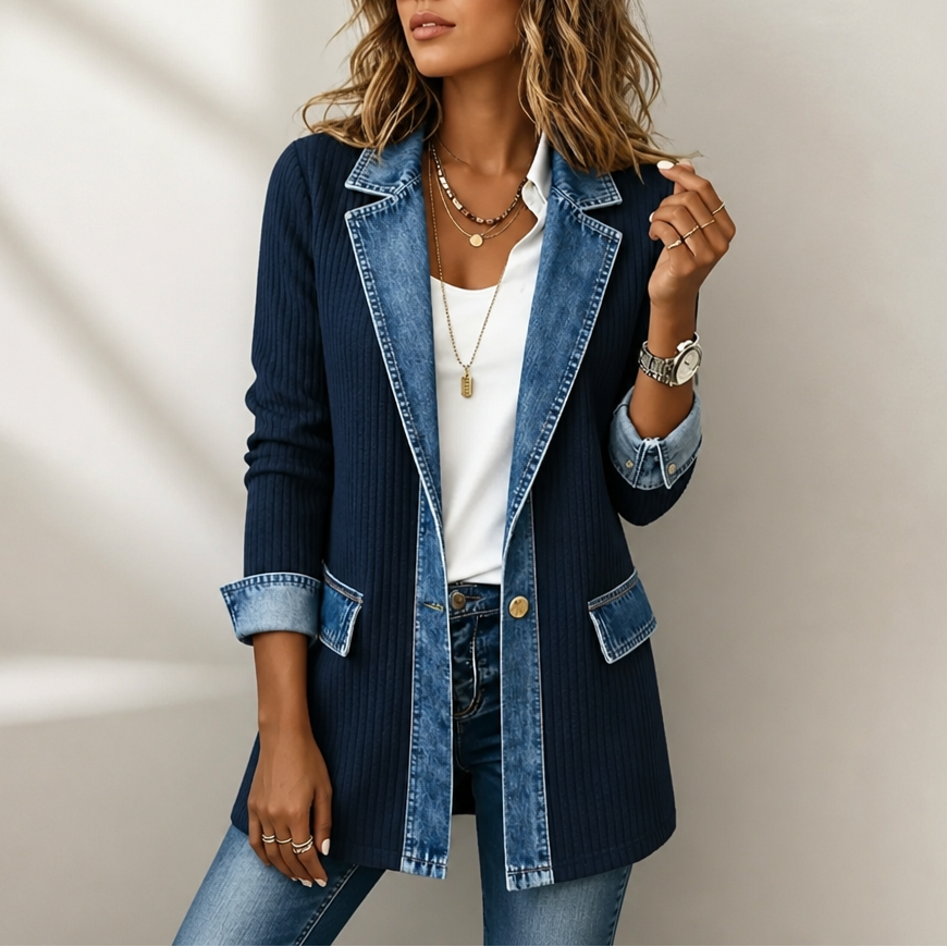 Strickjacke mit Jeans-Panels offener Schnitt | Ribova