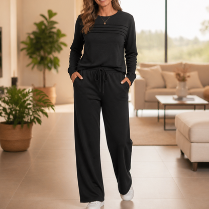 Loungewear-Set mit Rundhals & Zugband-Hose | Restwell